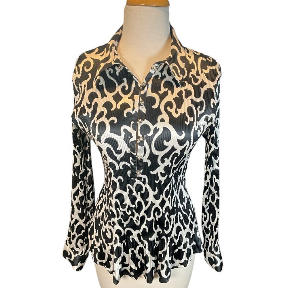 Vintage Violet & Claire New York Long Sleeve Blouse Black/White 3/4 Button Up M - Picture 5 of 11